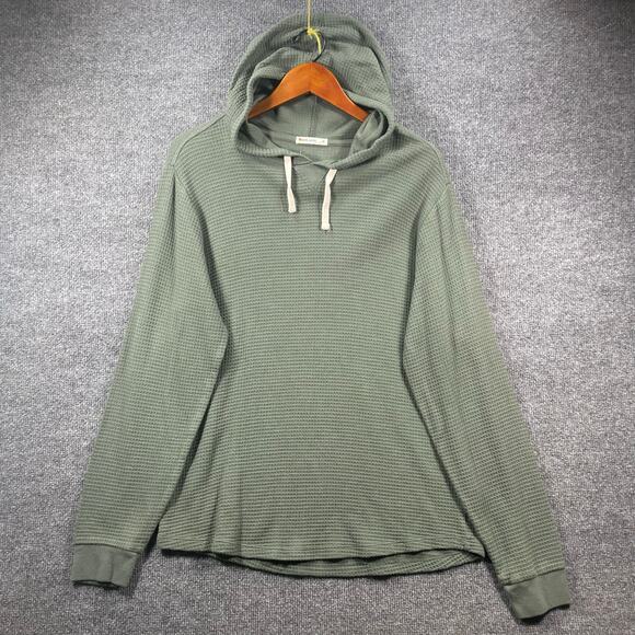 Marine Layer Waffle Knit Hoodie Men's Medium Green Drawstring Casual Lightweight - Picture 1 of 10